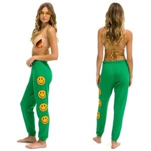 Aviator Nation Green Smiley Track Pants